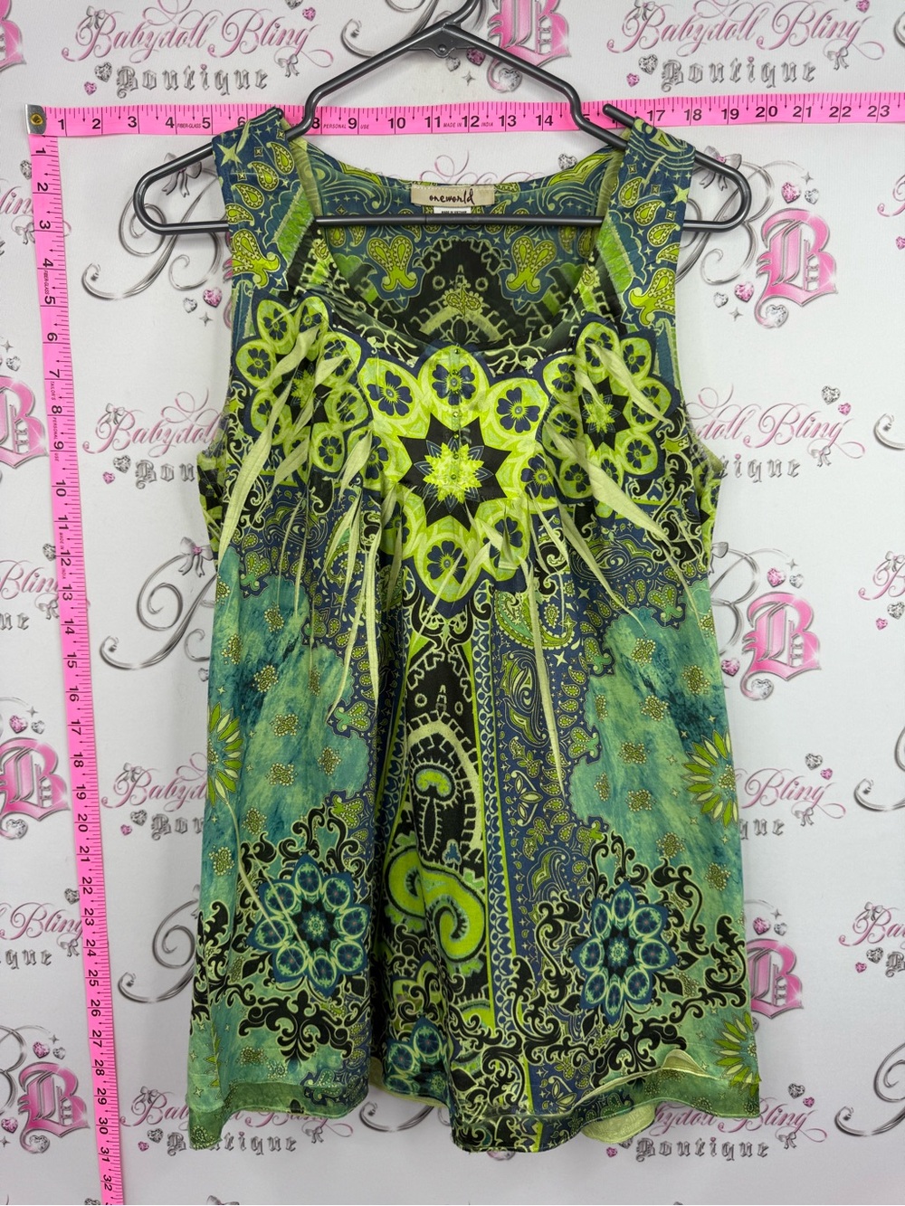 ONE WORLD tank top Green and Teal Floral-Print Tank Top